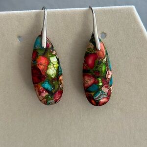 Pretty multi colored earrings with silver color hooks. Goes with anything